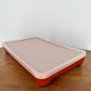 VTG 70s Tupperware Deli Bacon Keeper 1292-3 Paprika Burnt Orange With Lid EUC
